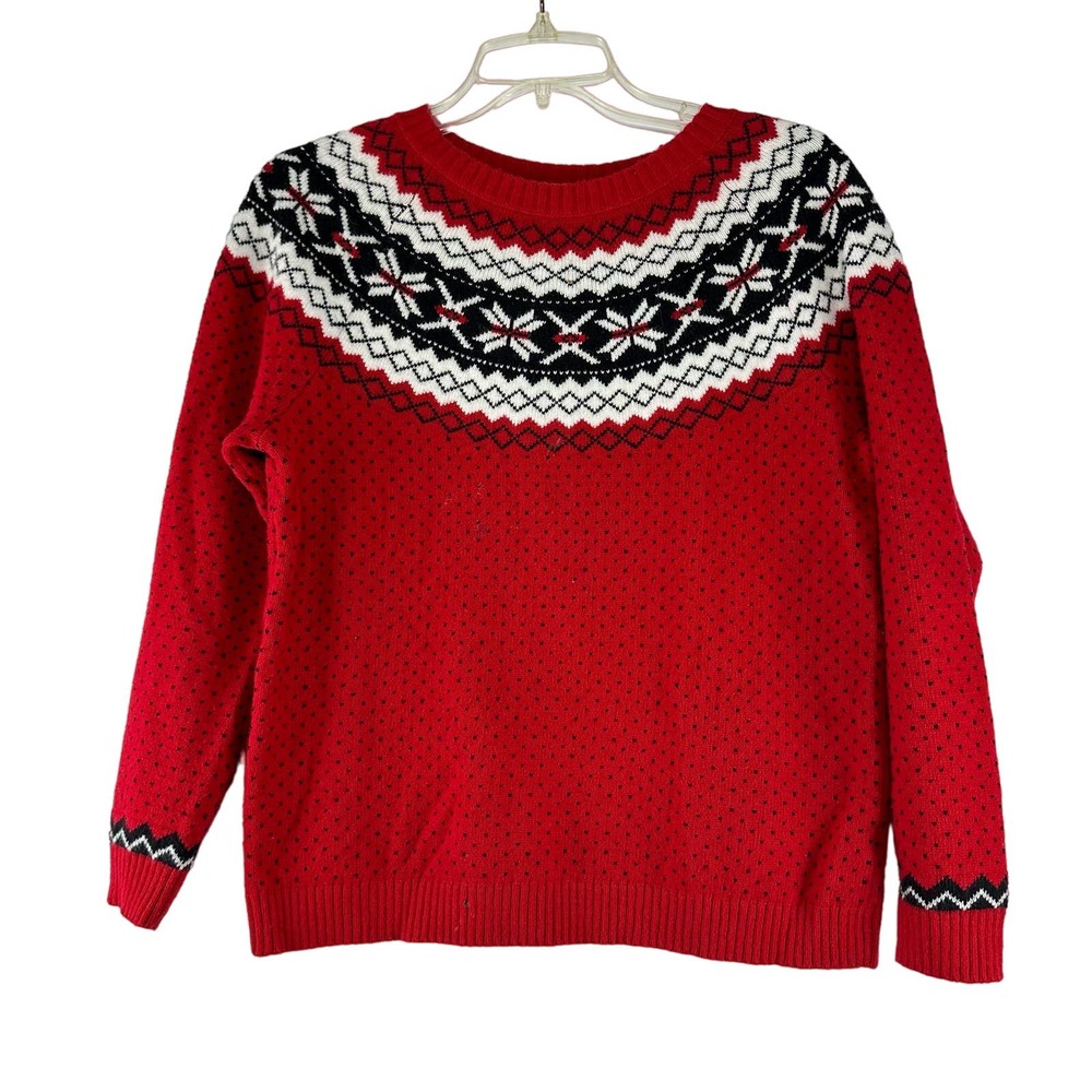 Talbots Fair‎ Isle Sweater Womens Size MP Petite Red Long Sleeve Pullover